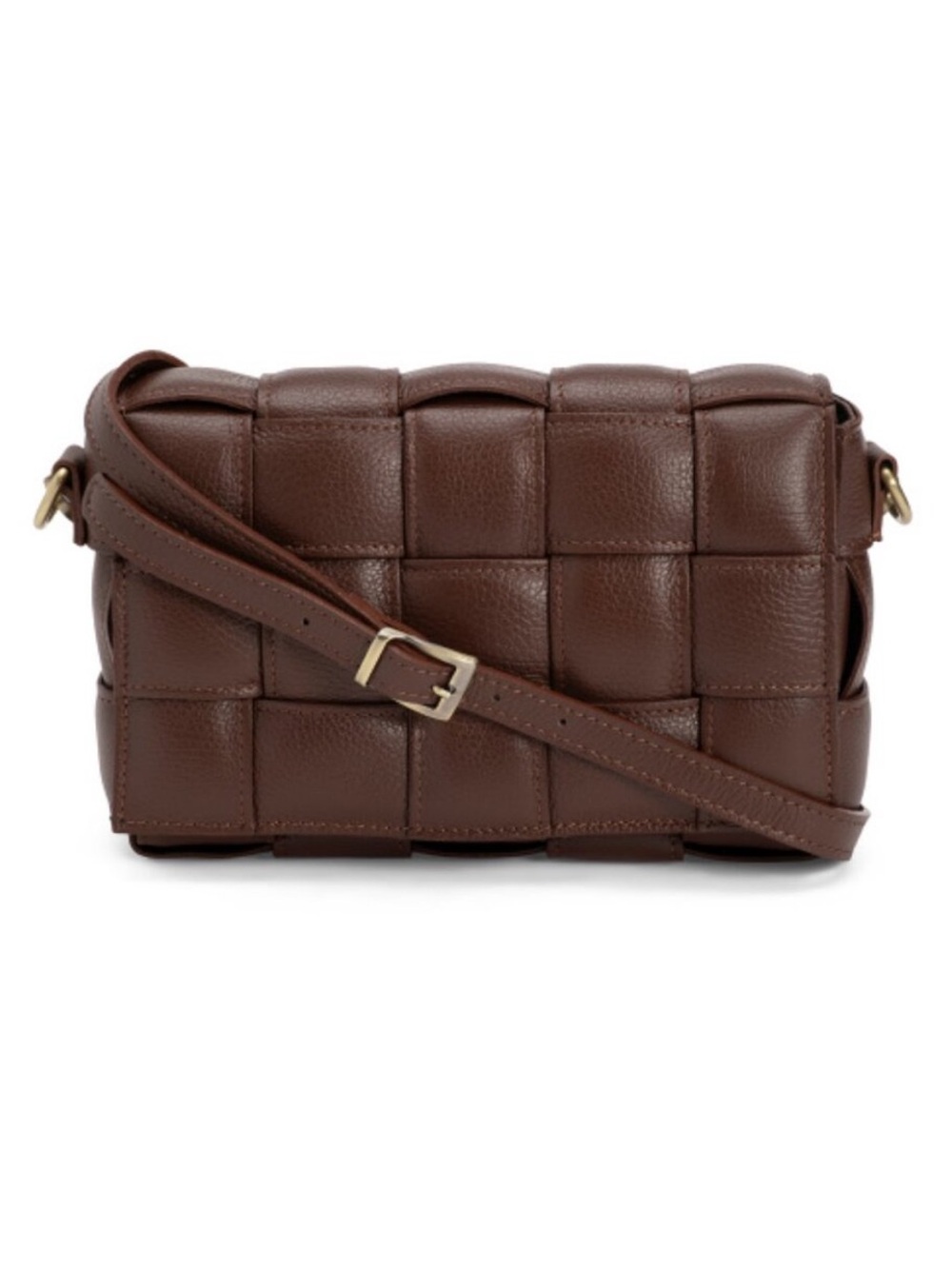 Viola Castellani Basket Weave Genuine Italian Leather Crossbody Bag in Mocha